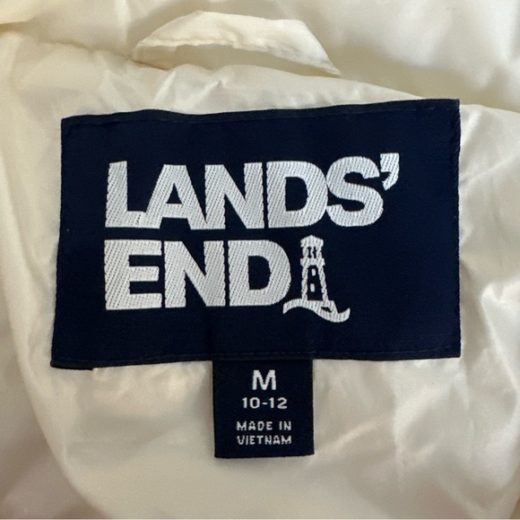 Lands End Womens M (10-12) Cream Puffer 80% Down Jacket Coat Zip Outdoor - Picture 3 of 7